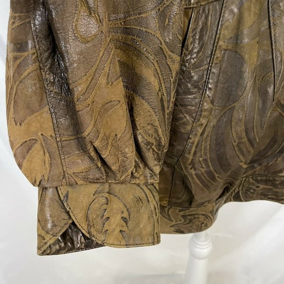 Northern Lights Bloomingdale's Fox Fur Collar Tooled Leather Jacket Small - Picture 5 of 10